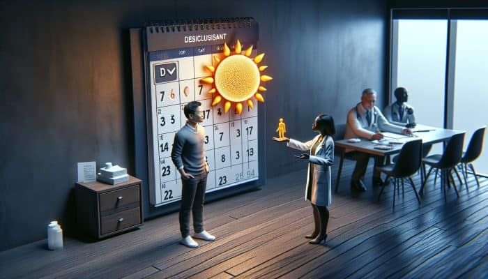 A person in Grays consulting a doctor about vitamin D testing frequency, with charts showing different test schedules.