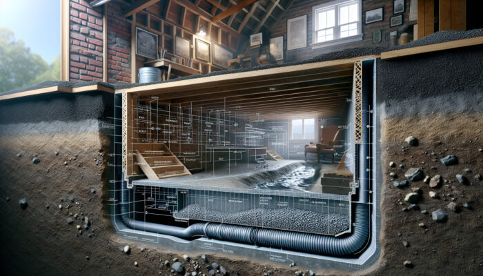 A cross-section of a Richmond home's crawl space with a French Drain system installed.