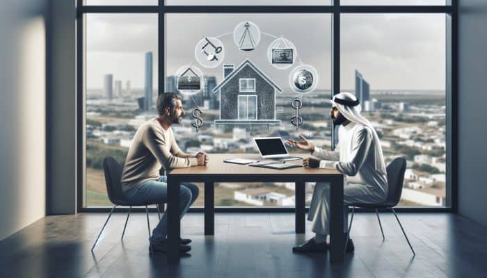 A first-time buyer in Paarl discussing mortgage options with a financial advisor, cityscape view.