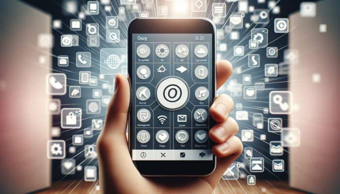 A mobile phone showing a fast-loading webpage with large, touch-friendly buttons and simple navigation, optimized for SEO.