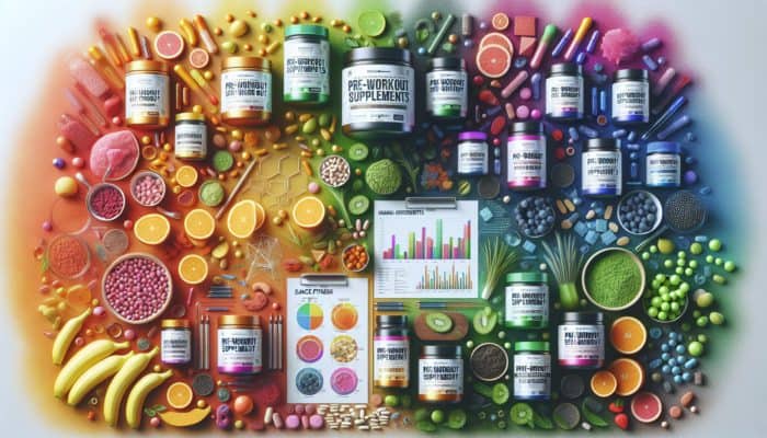 Colorful natural pre-workout supplements for dance fitness, emphasizing organic, non-GMO ingredients and clean labels.