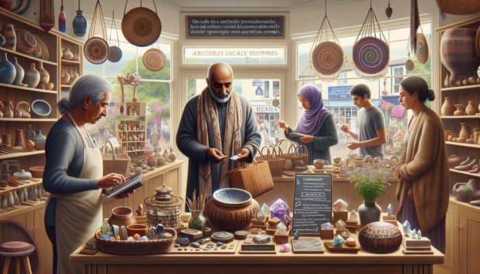 A vibrant Glastonbury shop with unique handmade products, reflecting local trends and community engagement.