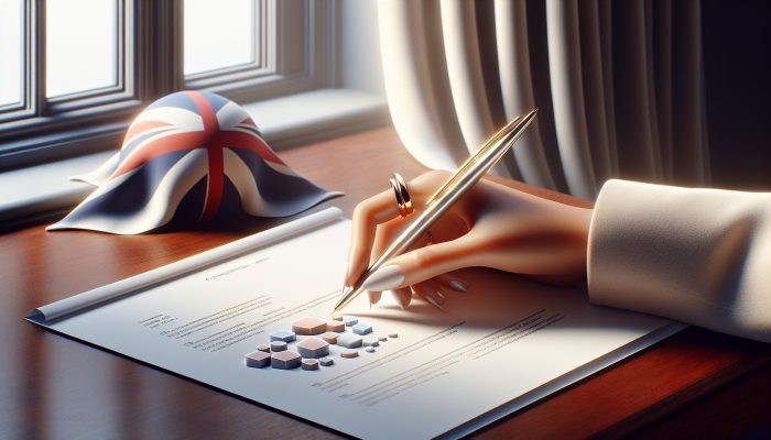 How a Consolidation Loan Helped During a Crisis: UK Relief | DCL A hand with a pen over financial documents and graphs, UK flag in background, representing loan consolidation application process.