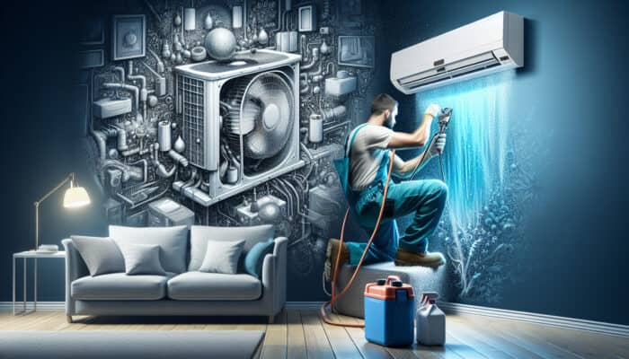 A technician servicing an air conditioning unit in Maple Ridge, ensuring efficiency and longevity.