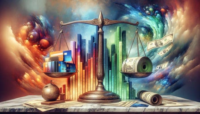 How Balance Transfers Compare to Consolidation Loans | DCL A scale balancing credit cards and a consolidation loan document against financial charts, symbolising balance transfer vs. consolidation decision.