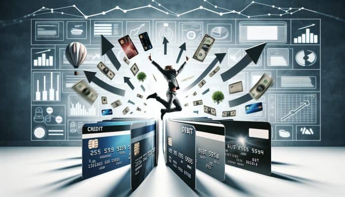 How to Use Debt Consolidation for Long-Term Gain: Australian Strategies | DCL Person celebrating improved credit score with debt consolidation symbols and rising graph.