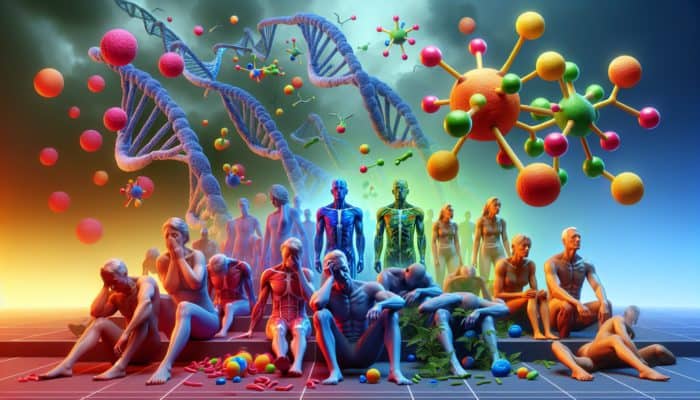 Illustration of methylcobalamin B12 molecules energizing nerve cells.