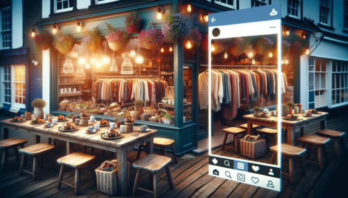 A lively Sidmouth café showcasing vibrant seasonal dishes and a boutique featuring unique clothing highlighted on Instagram.