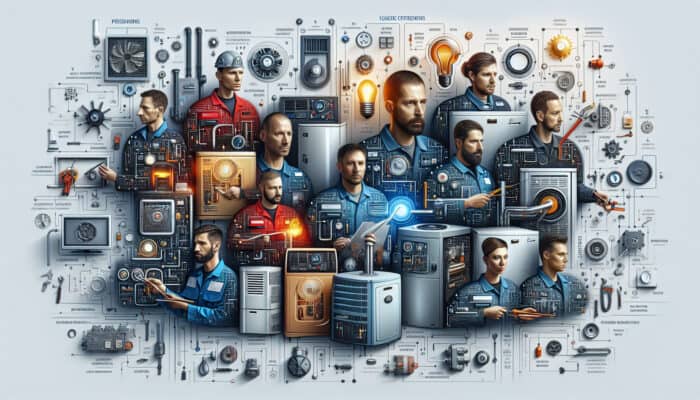 An infographic showcasing Langley furnace technicians assisting with various models and sharing maintenance tips.