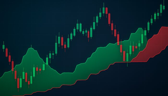 Ichimoku Cloud on stock chart: green bullish formation with Senkou Span A above B, illustrating support and resistance.