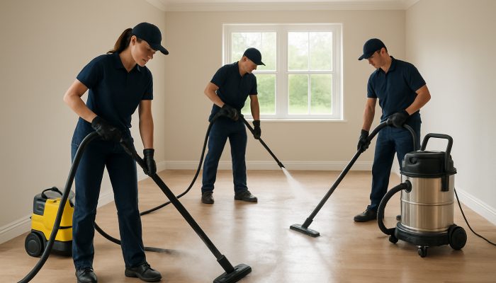 Professional cleaners using steam cleaners and vacuum systems during end of tenancy cleaning in a Nether Compton home